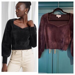 & other stories black crop sweater top sweetheart neck line SZ Sm